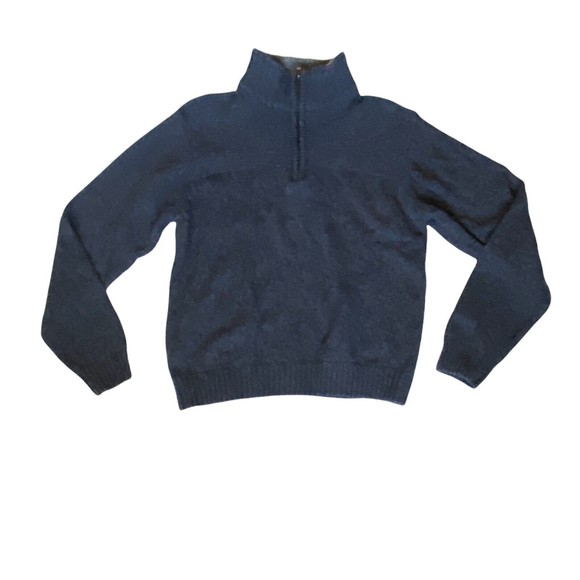 Oscar De La Renta Sweater Mens L 1/4 Zip Pullover Charcoal Gray Sherpa Neckline - Picture 1 of 10